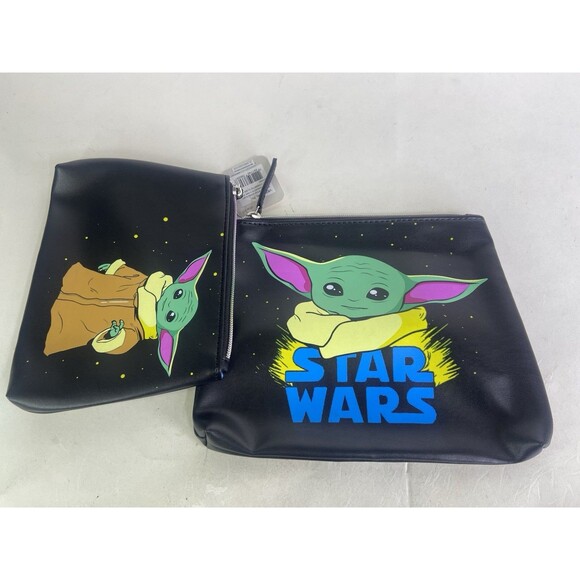 Star Wars Baby Yoda 2 Piece Pouch Make-up Cosmetic Case Bag Set Travel NEW - Picture 1 of 9